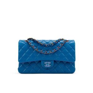 Chanel Classic Medium Blue Lambskin Rainbow Hardware
