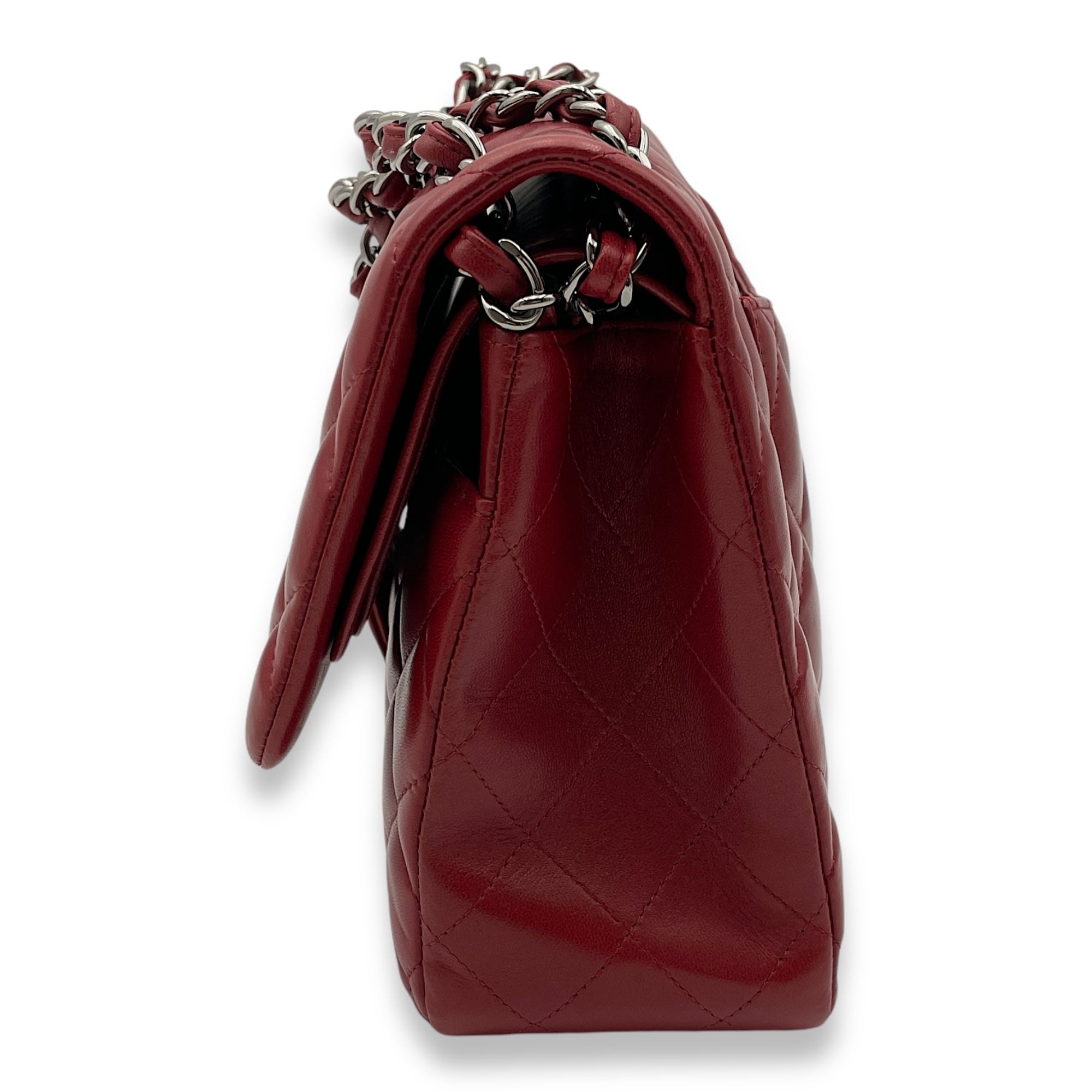 Classic Double Flap Jumbo Red Shoulder Bag in Lambskin, Palladium hardware - Image 4
