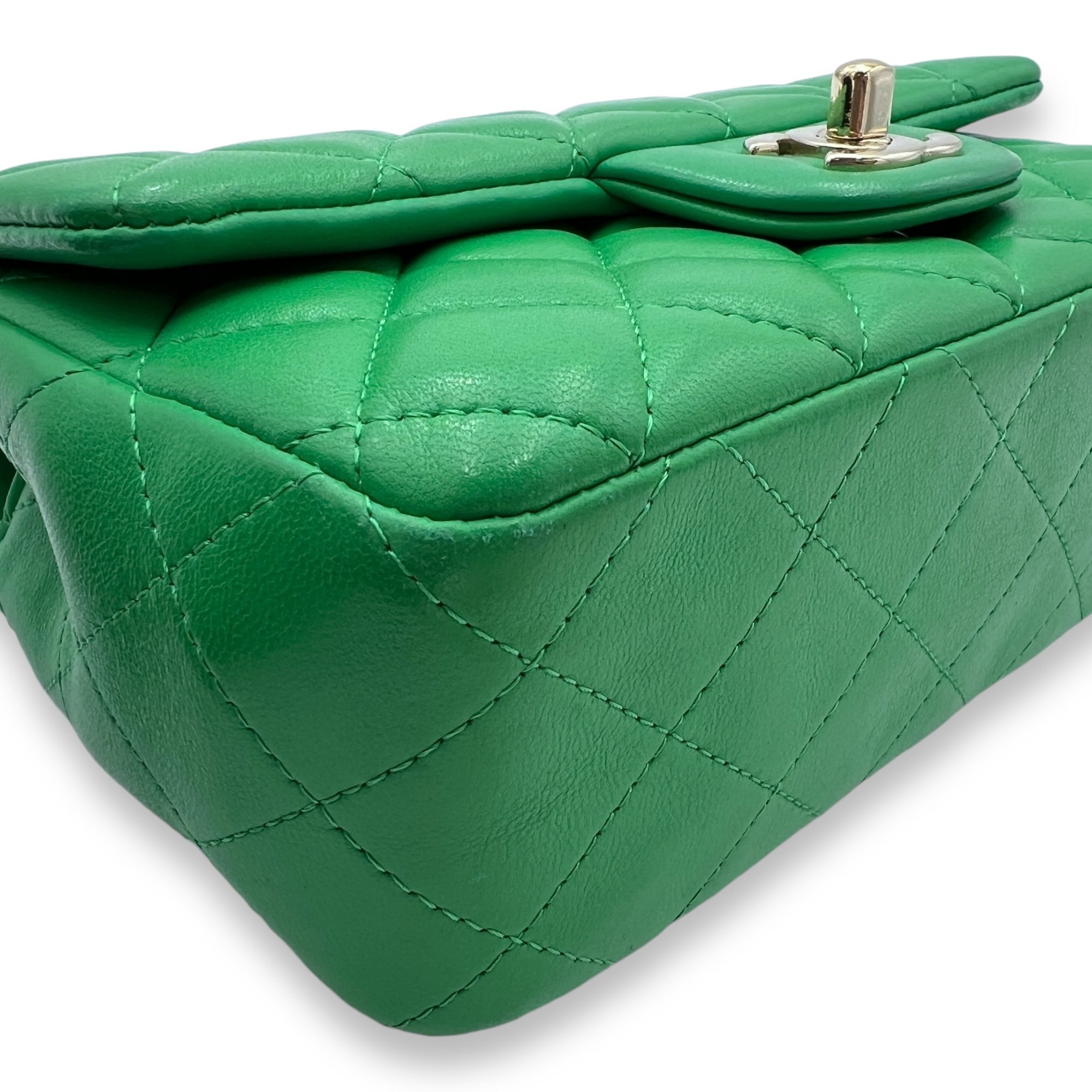 Classic Mini Rectangular Green Crossbody Bag in Lambskin, Gold hardware - Image 9