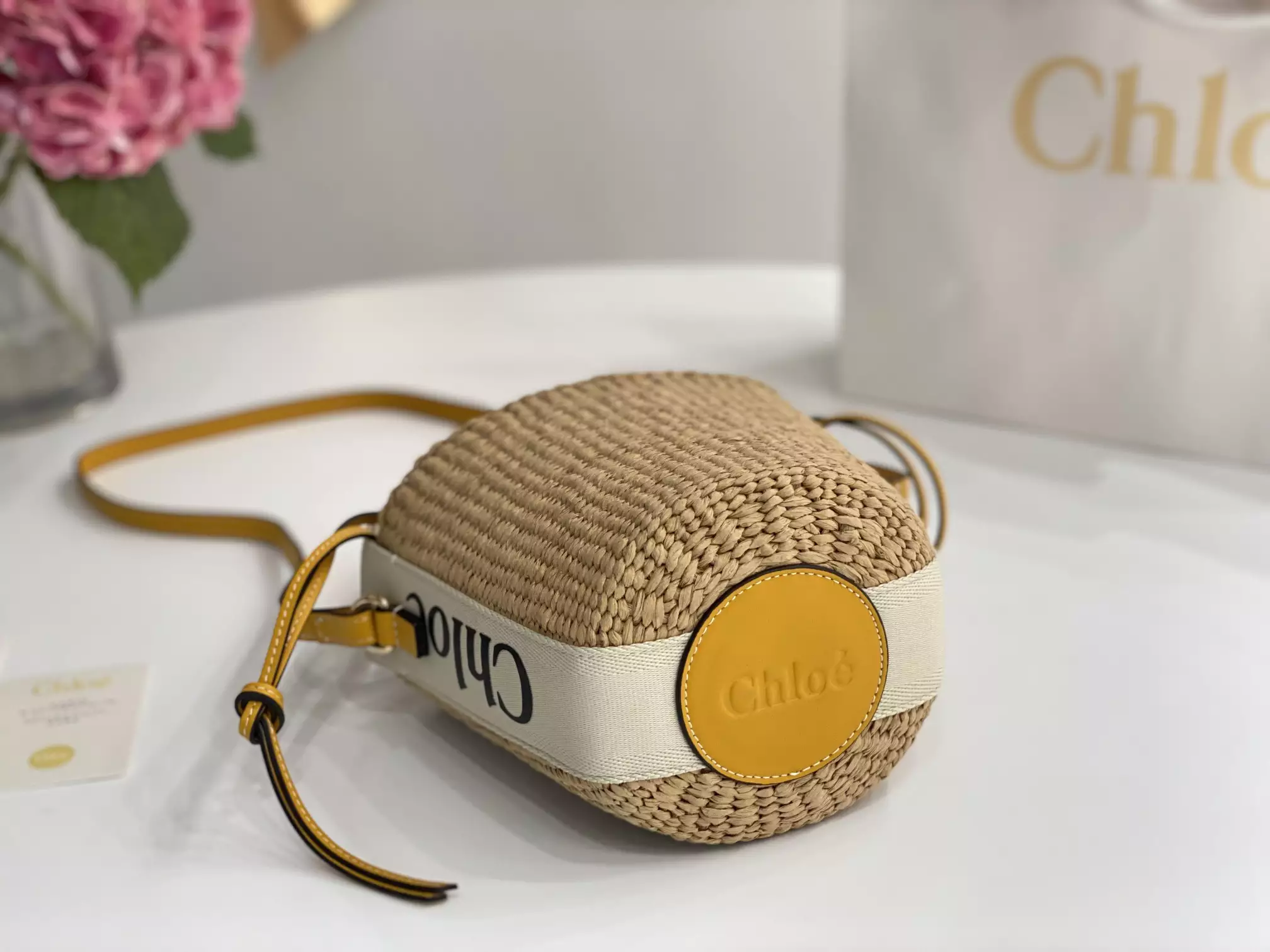 Chloe Small Woody Basket in White/Yellow - Repbags.ru - Image 8