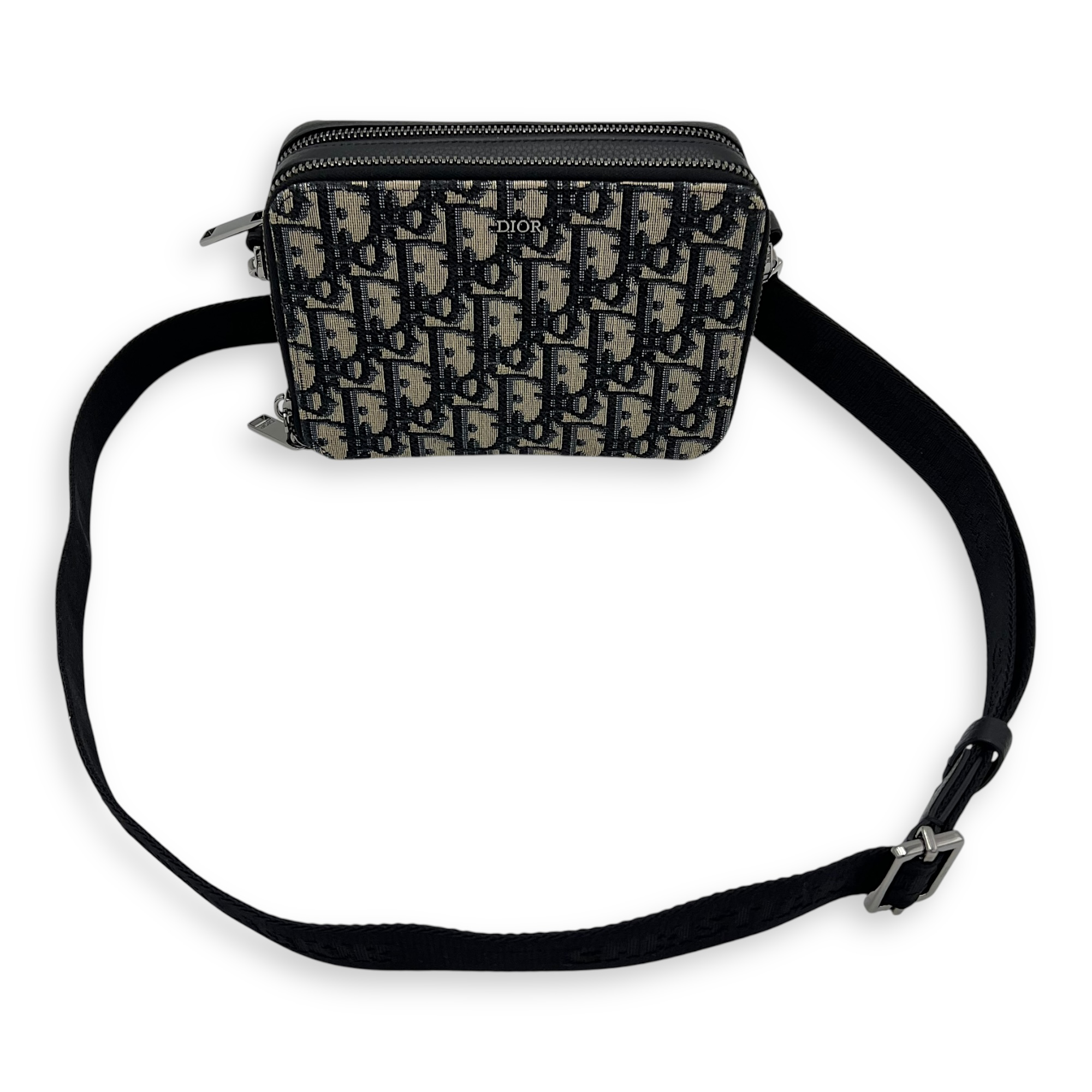 Zipped Pouch Crossbody Bag Blue in Canvas, Silver hardware - Image 13