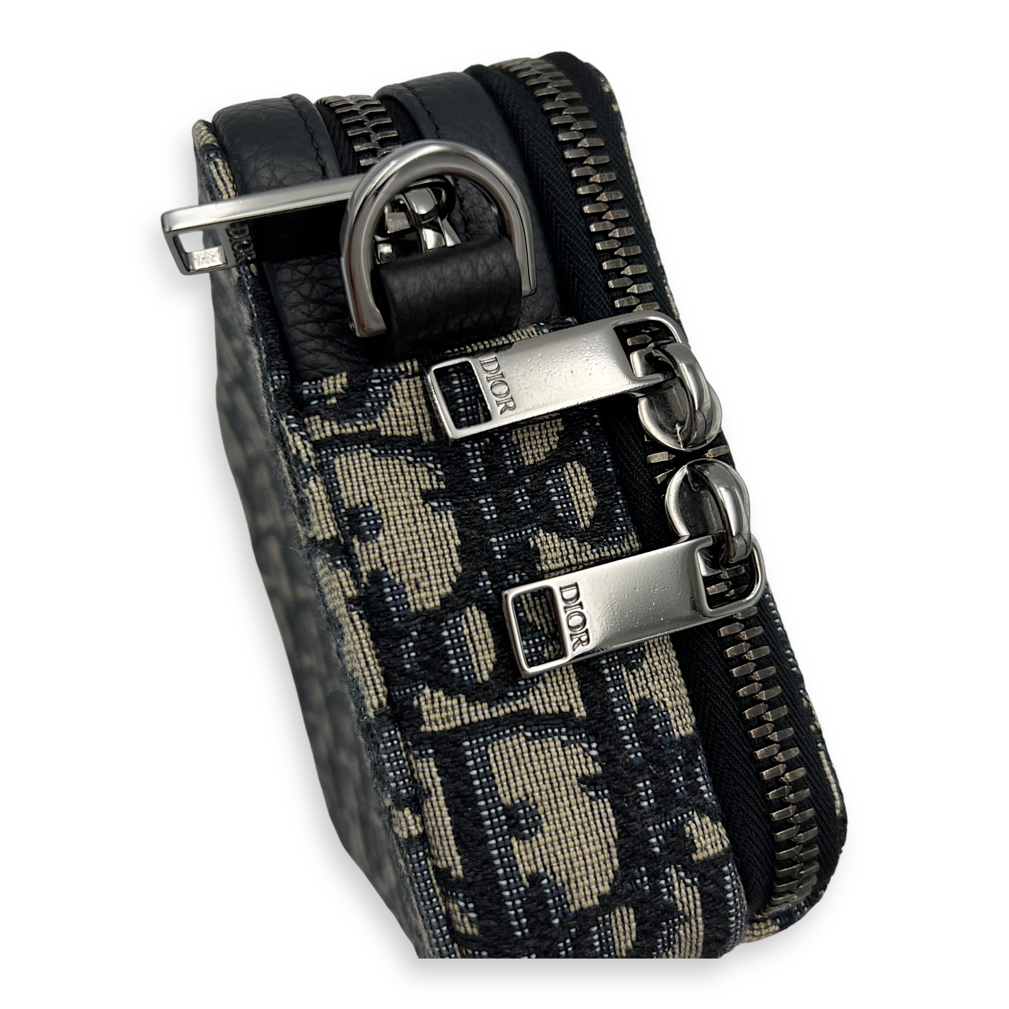 Zipped Pouch Crossbody Bag Blue in Canvas, Silver hardware - Image 8