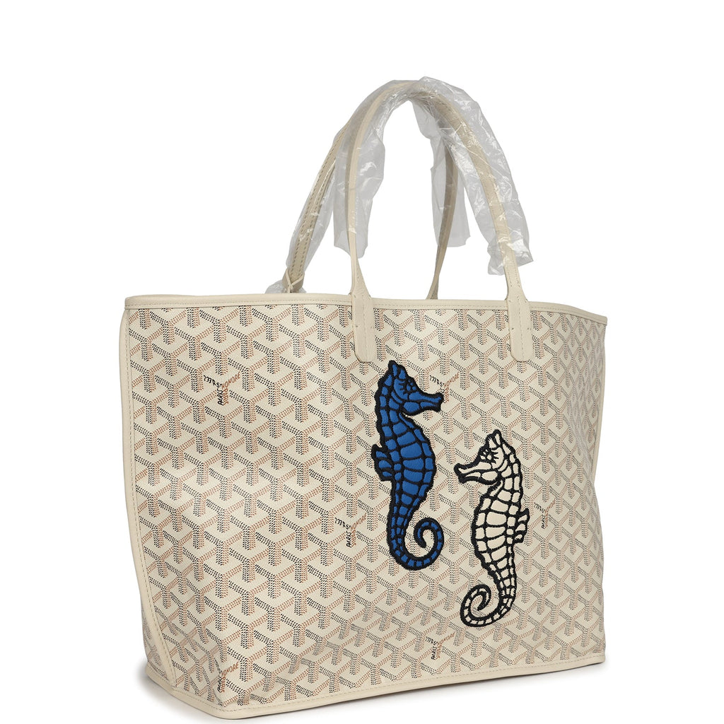 Goyard Goyardine Sand Anjou PM Embroidered Seahorse Bag Palladium Hardware - Image 3