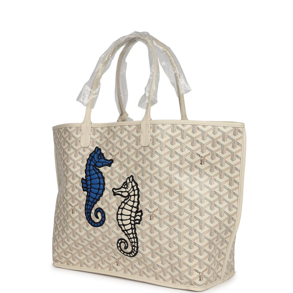 Goyard Goyardine Sand Anjou PM Embroidered Seahorse Bag Palladium Hardware - Image 6