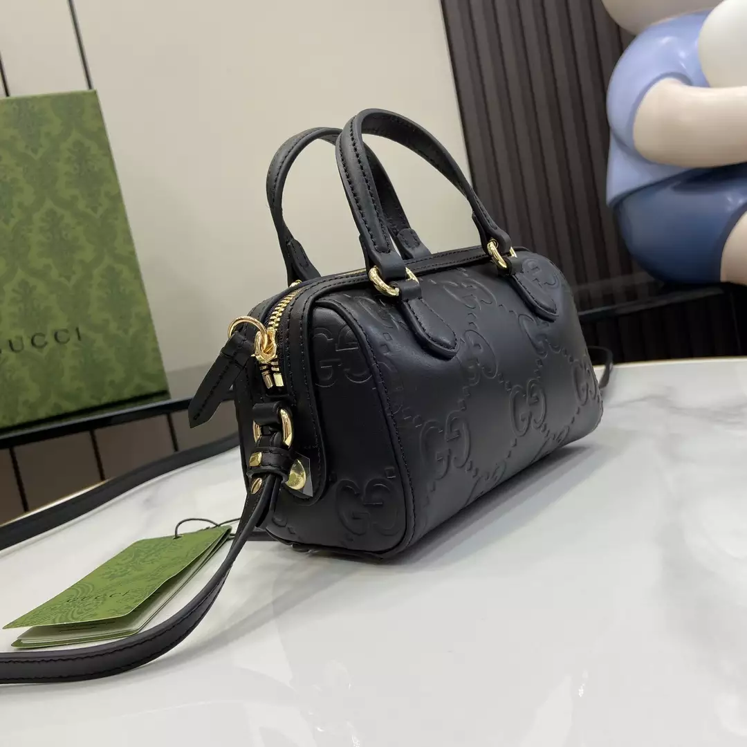 GG Super Mini Top Handle Bag in Black GG Leather - Repbags.ru - Image 4