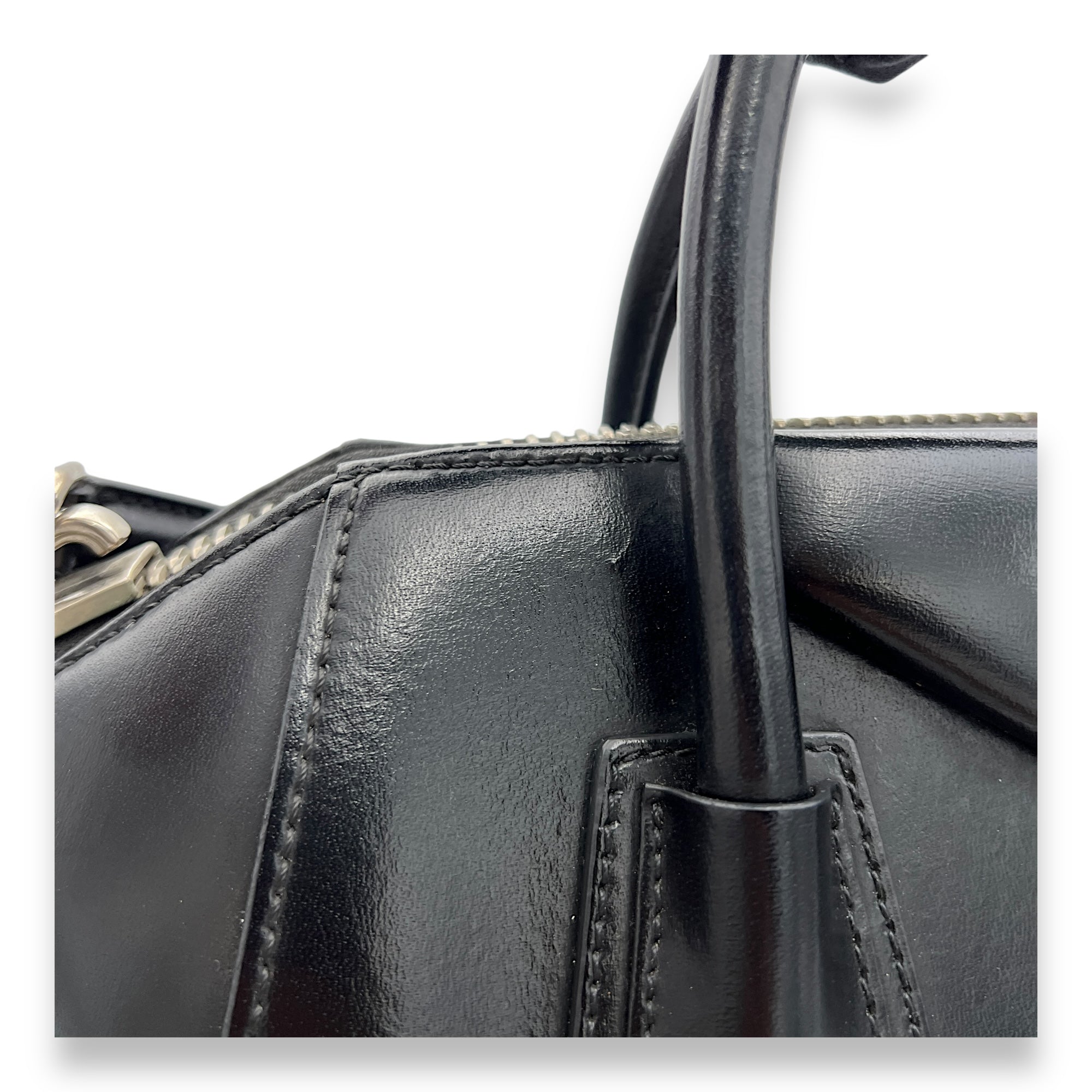 Antigona Small Black Top Handle Bag in Calfskin, Silver hardware - Image 9