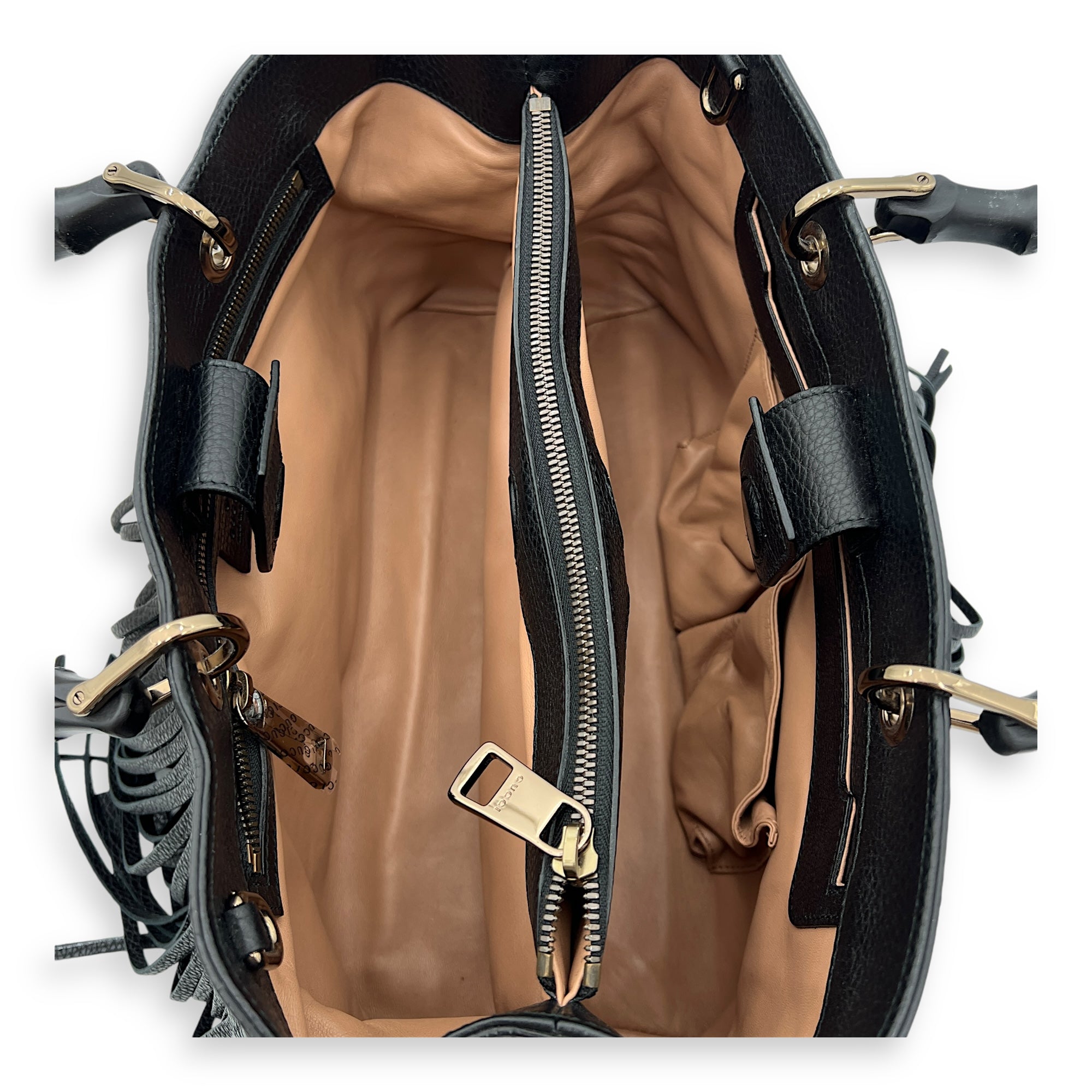 Bamboo Tassel Black Top Handle Bag in Calfskin, Gunmetal hardware - Image 7