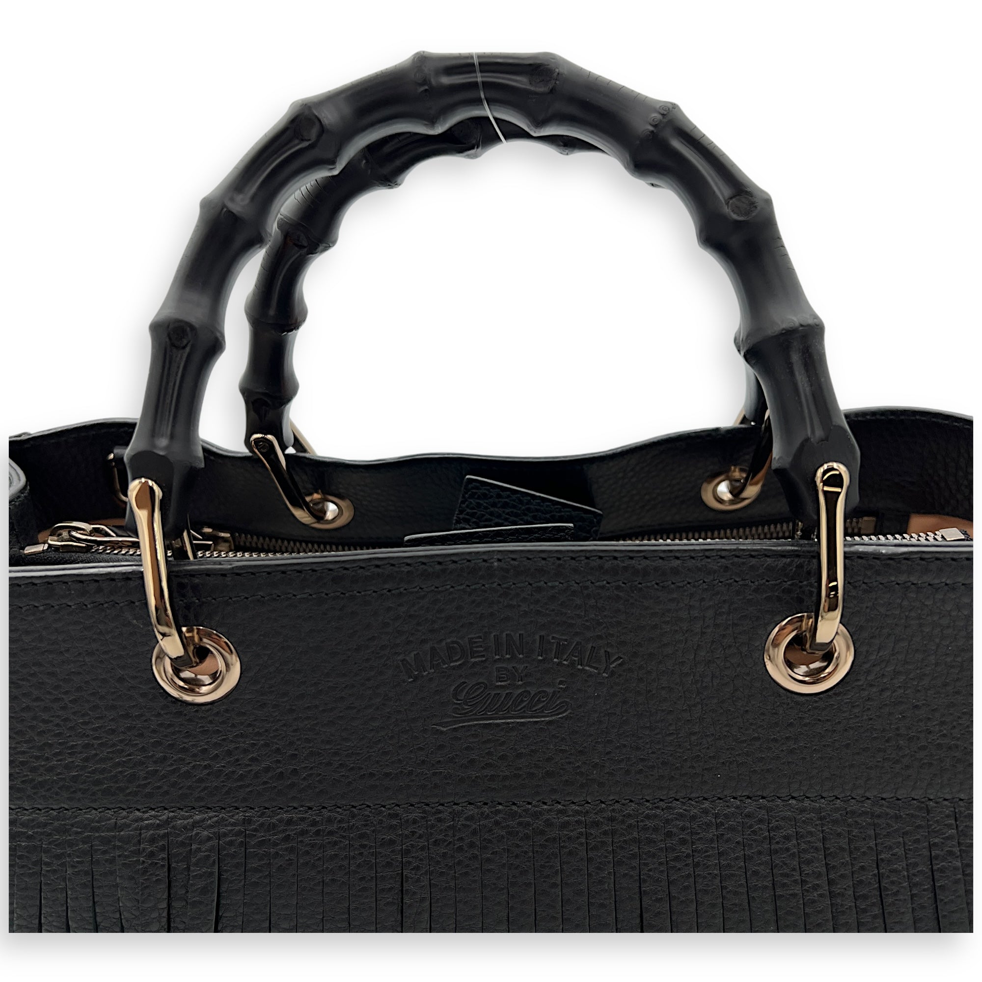 Bamboo Tassel Black Top Handle Bag in Calfskin, Gunmetal hardware - Image 8