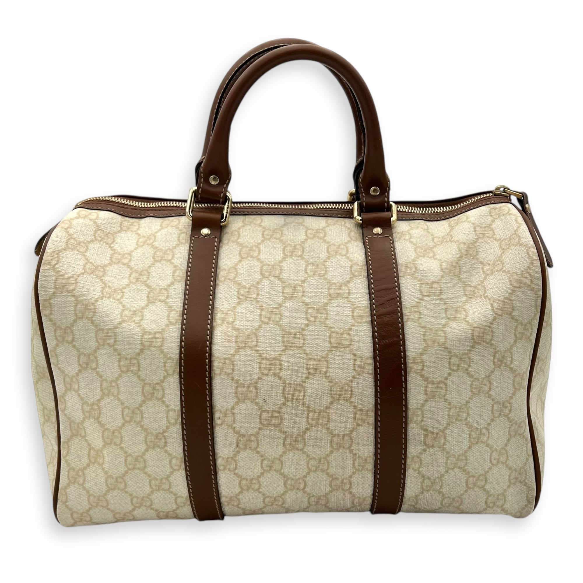 Boston White Top Handle Bag in Coated Canvas, Gold hardware - Image 3