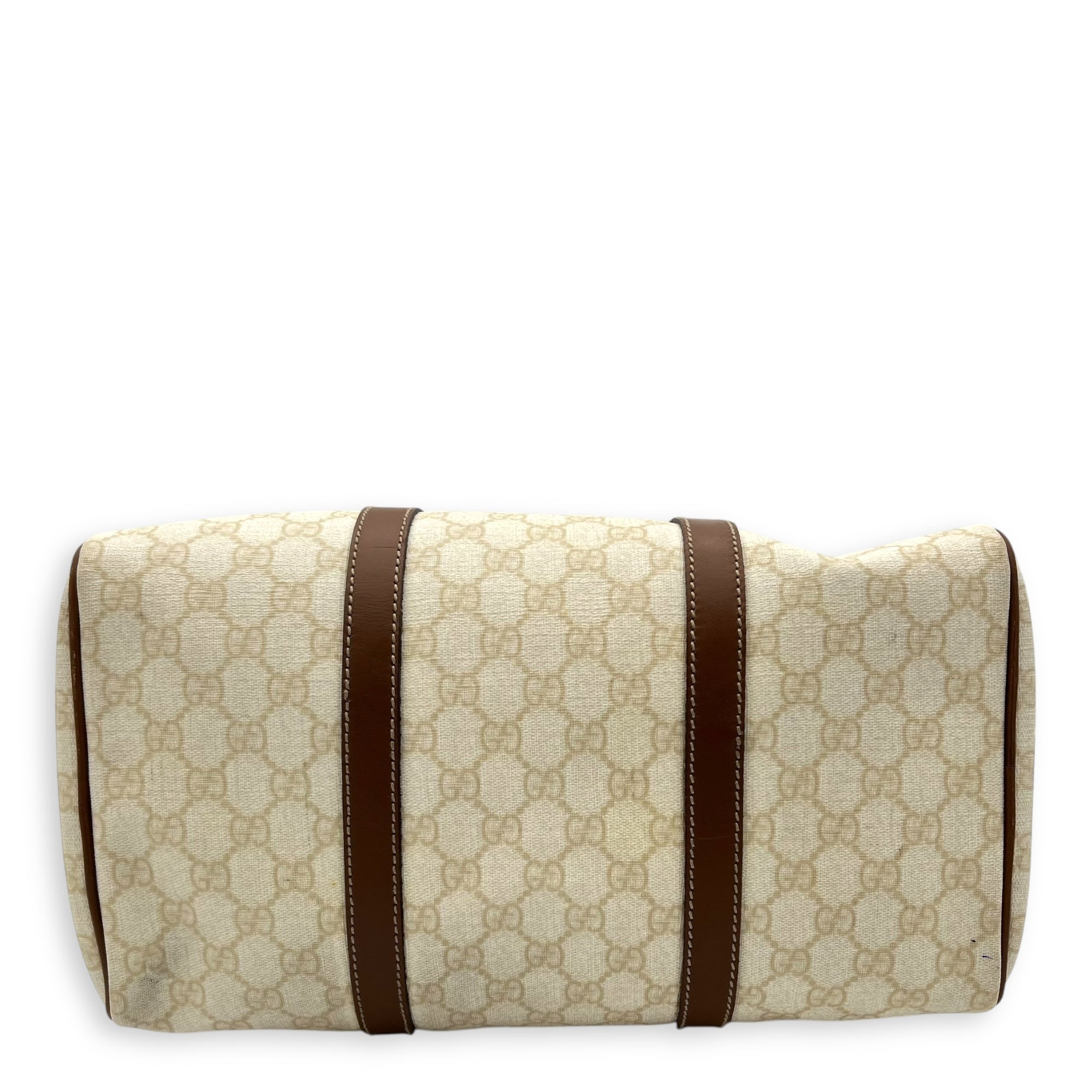 Boston White Top Handle Bag in Coated Canvas, Gold hardware - Image 6