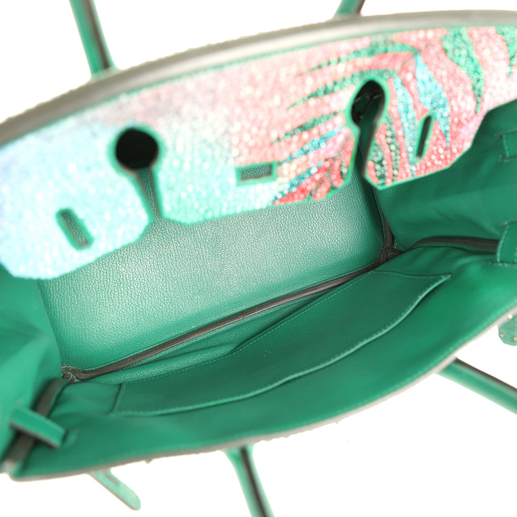 Custom "Paradise" Swarovski Crystal Hermes Birkin 30 Vert Vertigo Togo Palladium Hardware - Image 10
