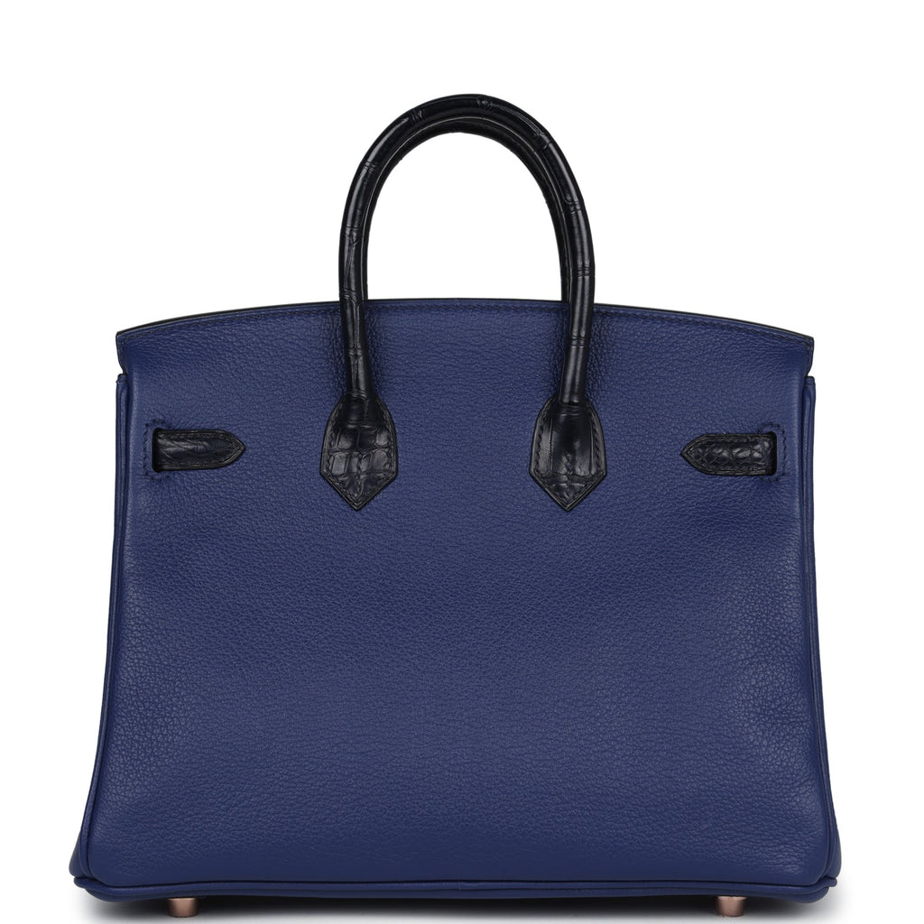 Hermes Birkin 25 Bleu Saphir Taurillion Novillo and Bleu Marine Matte Alligator Touch Rose Gold Hardware - Image 5