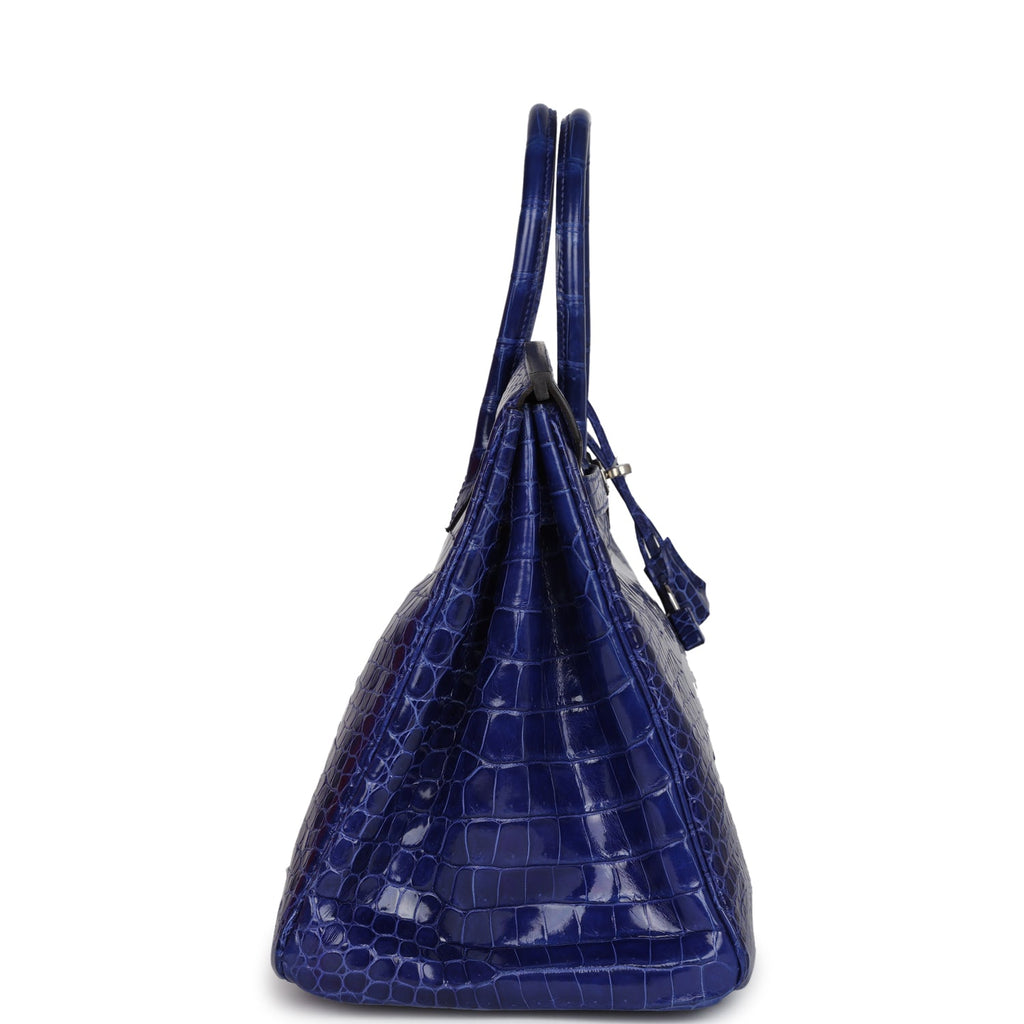 Pre-owned Hermes Birkin 35 Bleu Electric Shiny Porosus Crocodile Palladium Hardware - Image 4