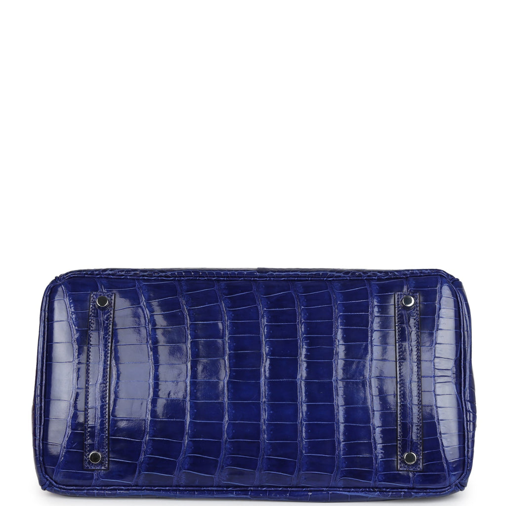 Pre-owned Hermes Birkin 35 Bleu Electric Shiny Porosus Crocodile Palladium Hardware - Image 7