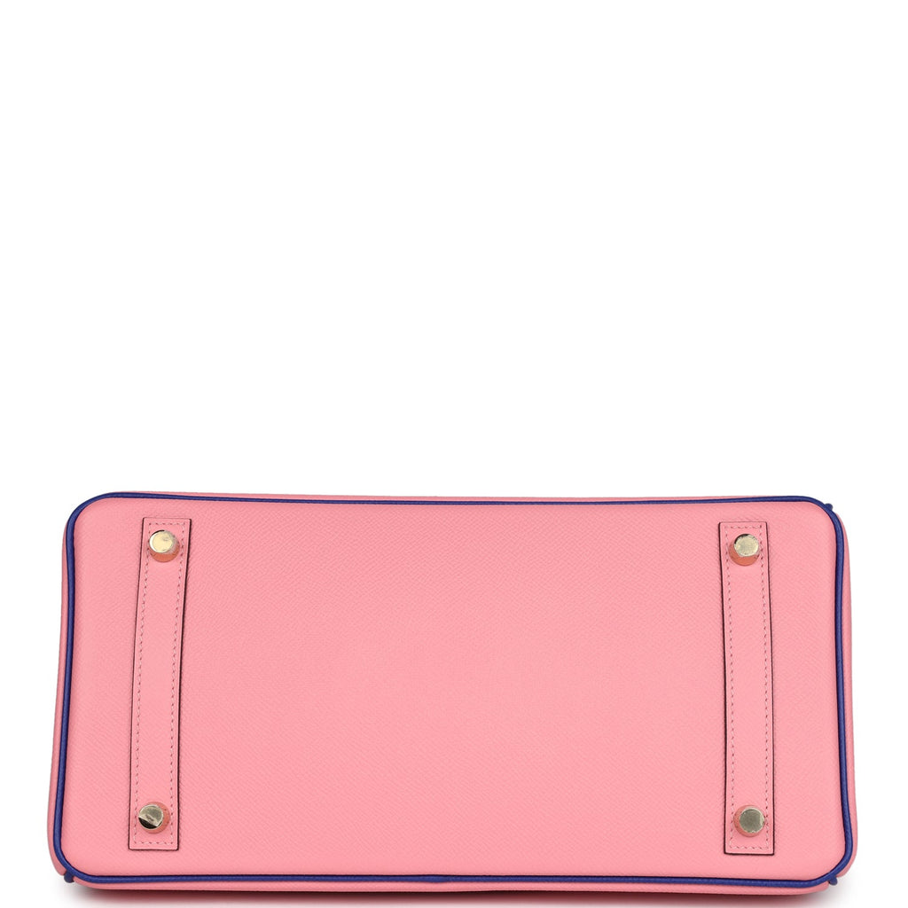 Hermes Special Order (HSS) Birkin 30 Rose Confetti and Bleu Electric Epsom Brushed Gold Hardware - Image 7