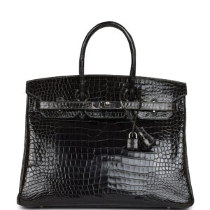 Pre-owned Hermes Birkin 35 Graphite Shiny Porosus Crocodile Palladium Hardware
