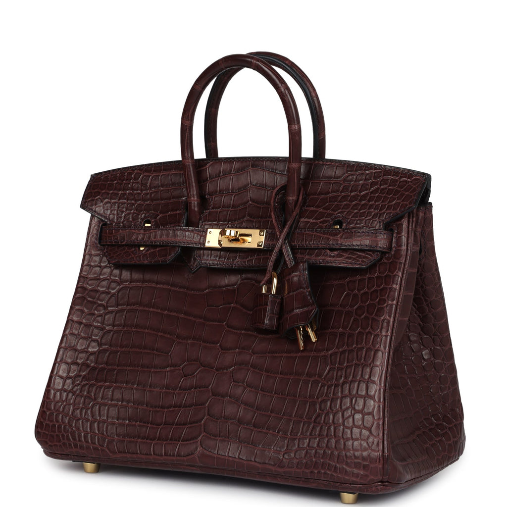 Pre-owned Hermes Birkin 25 Rouge Sellier Matte Porosus Crocodile Gold Hardware - Image 6