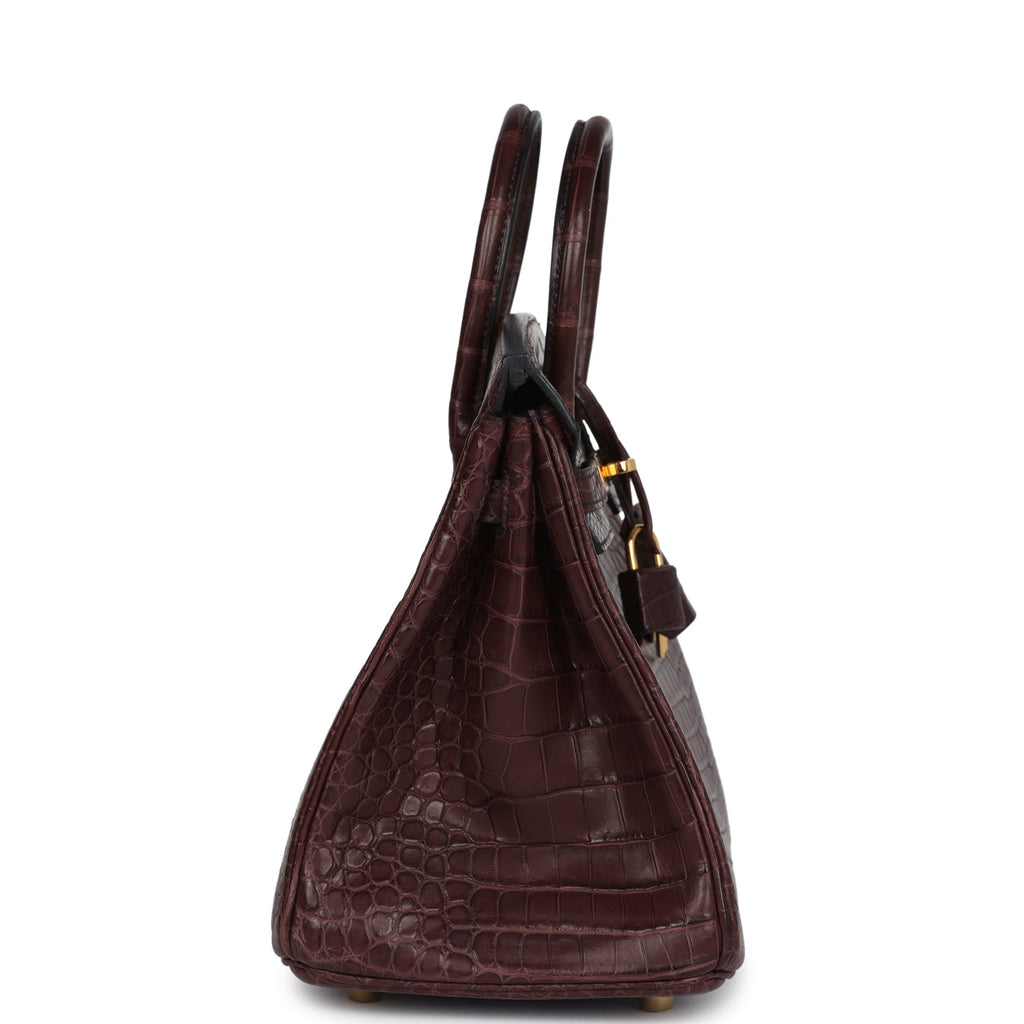 Pre-owned Hermes Birkin 25 Rouge Sellier Matte Porosus Crocodile Gold Hardware - Image 4