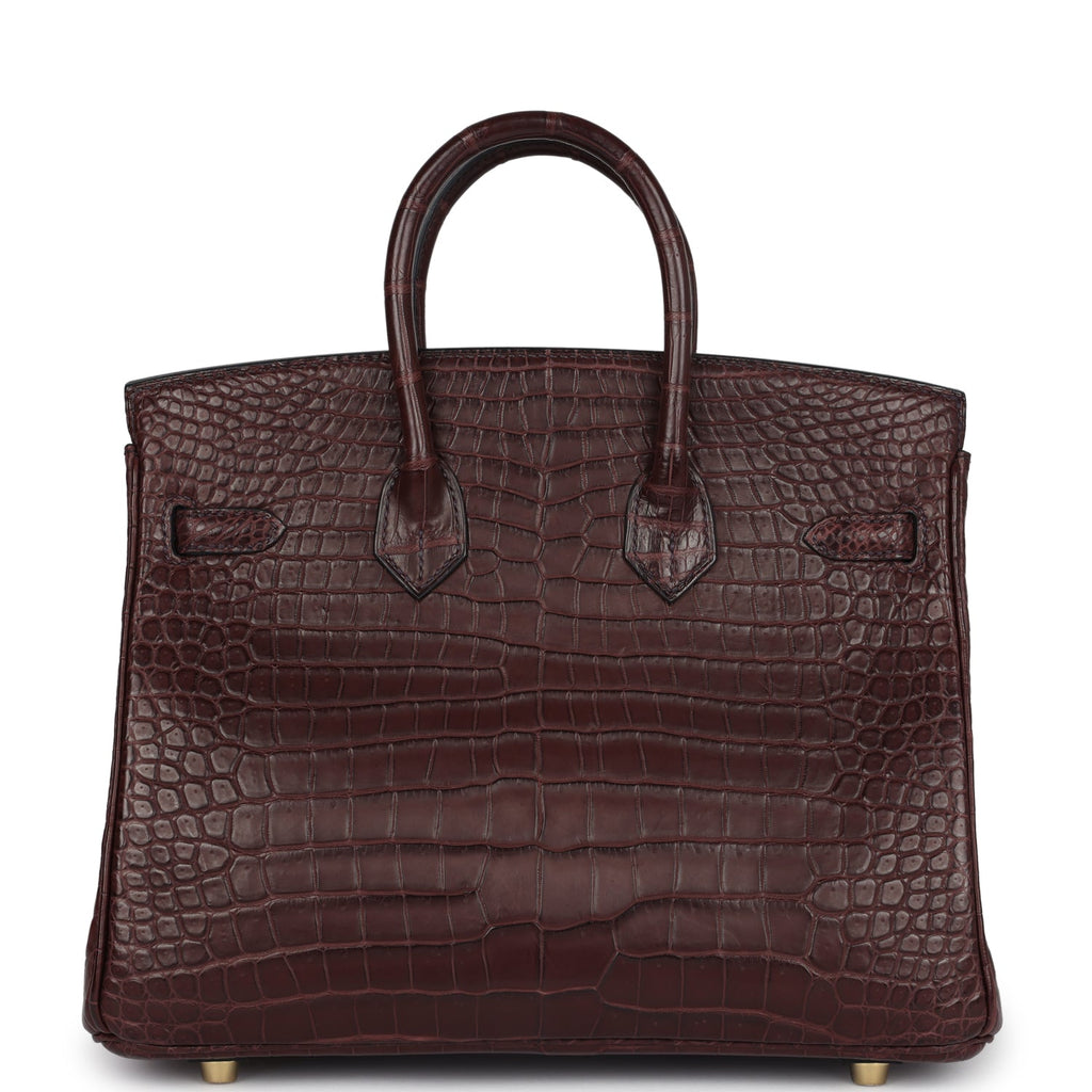 Pre-owned Hermes Birkin 25 Rouge Sellier Matte Porosus Crocodile Gold Hardware - Image 5