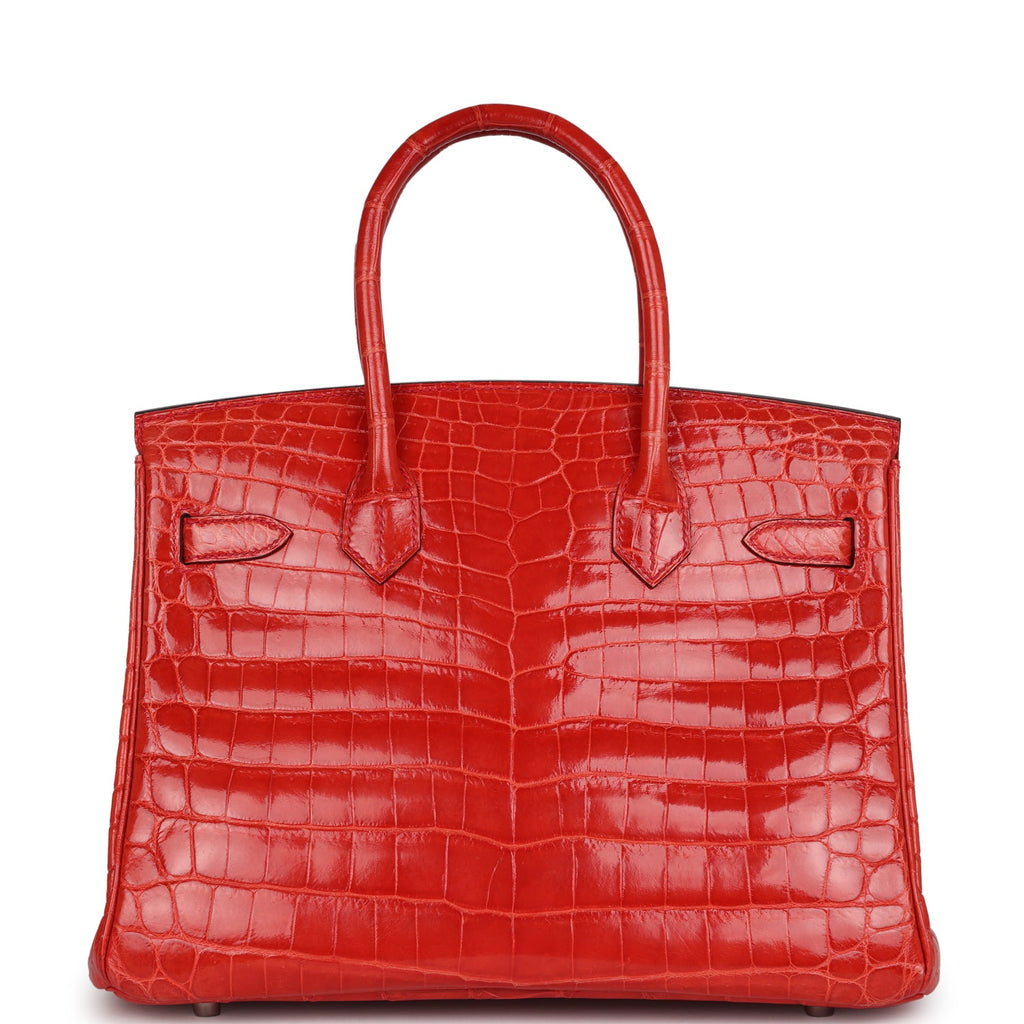 Pre-owned Hermes Birkin 30 Geranium Shiny Niloticus Crocodile Palladium Hardware - Image 5