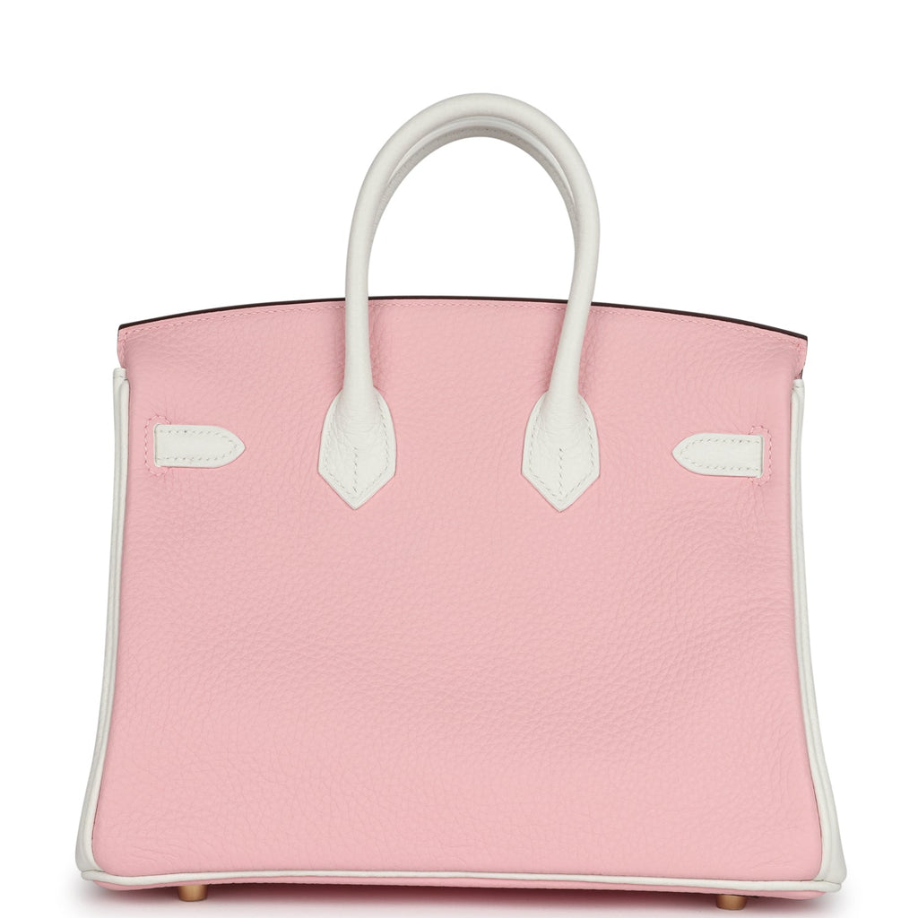 Hermes Special Order (HSS) Birkin 25 Rose Sakura and White Clemence Brushed Gold Hardware - Image 5