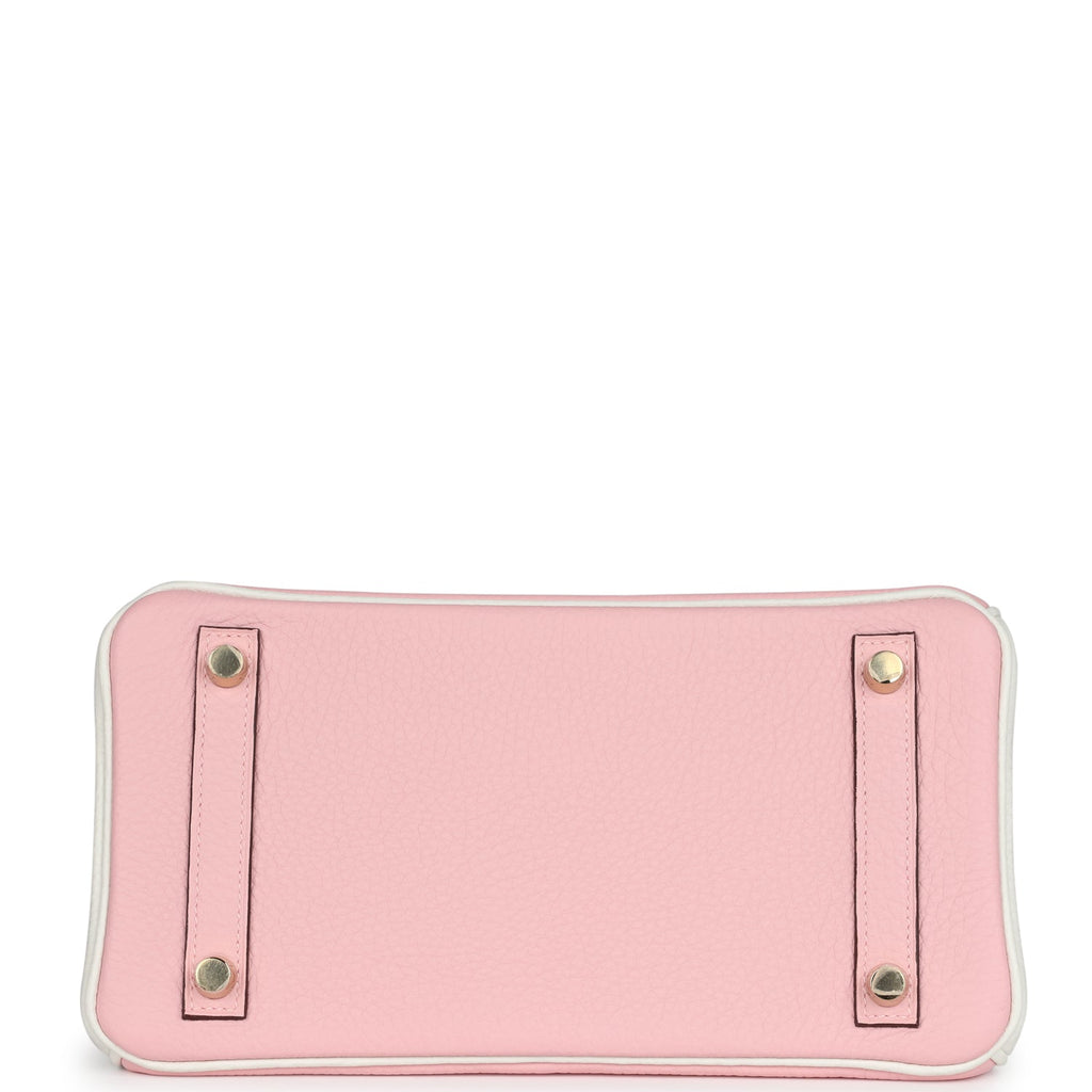 Hermes Special Order (HSS) Birkin 25 Rose Sakura and White Clemence Brushed Gold Hardware - Image 7