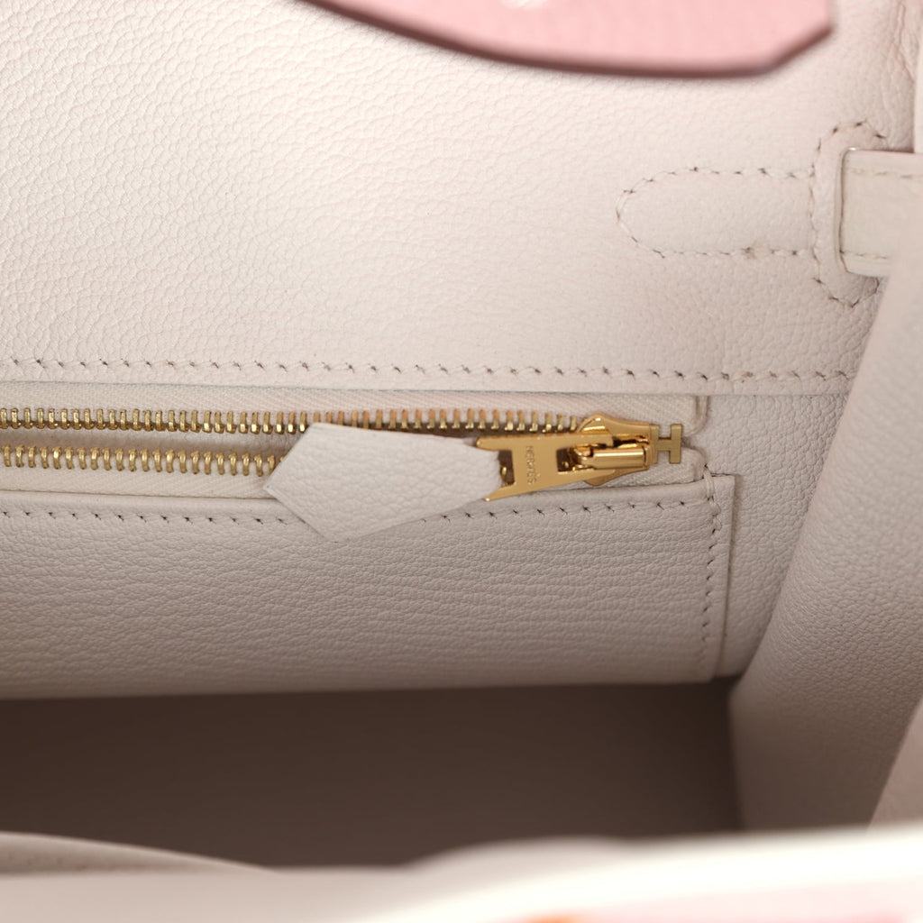 Hermes Special Order (HSS) Birkin 25 Rose Sakura and White Clemence Brushed Gold Hardware - Image 10