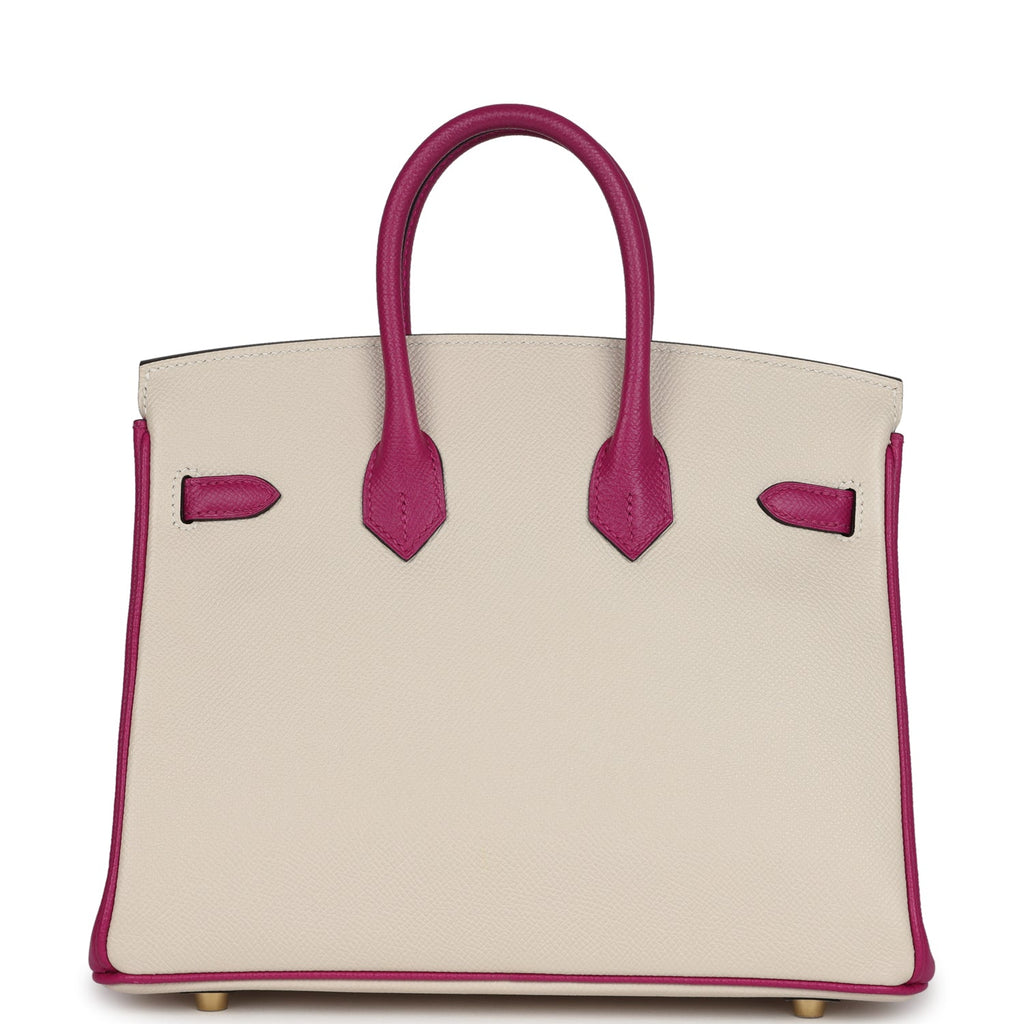 Hermes Special Order (HSS) Birkin 25 Craie and Rose Pourpre Epsom Brushed Gold Hardware - Image 5
