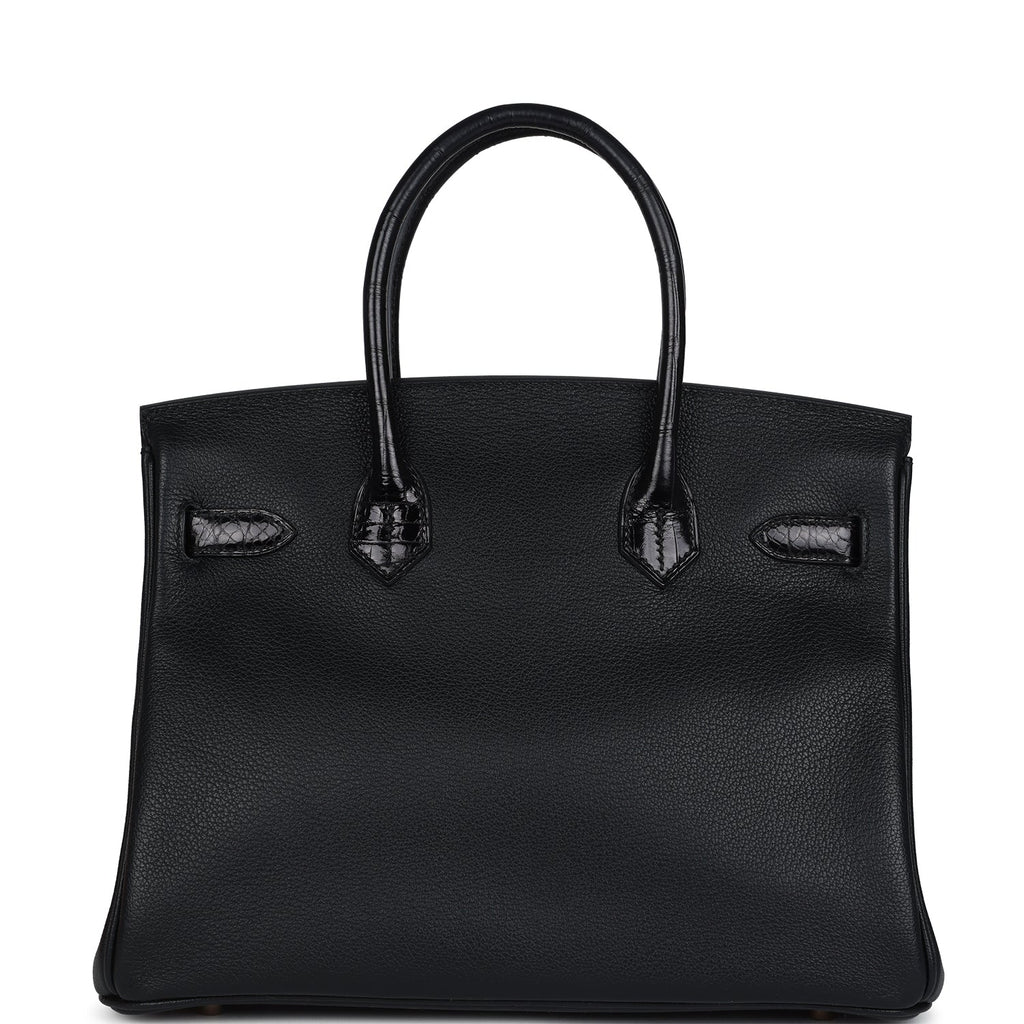 Pre-owned Hermes Birkin 30 Black Shiny Niloticus Crocodile and Novillo Touch Rose Gold Hardware - Image 5