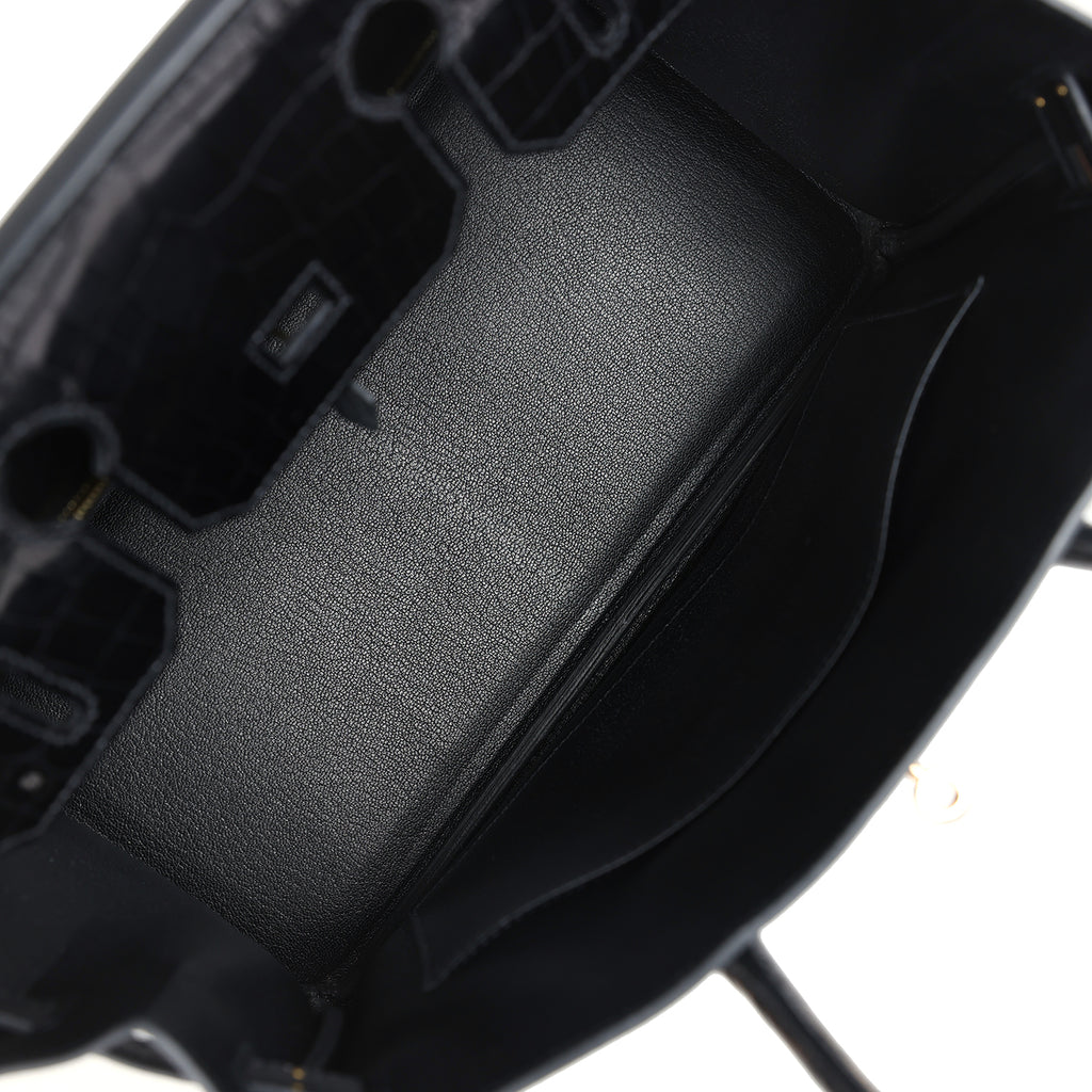 Pre-owned Hermes Birkin 30 Black Shiny Niloticus Crocodile and Novillo Touch Rose Gold Hardware - Image 9