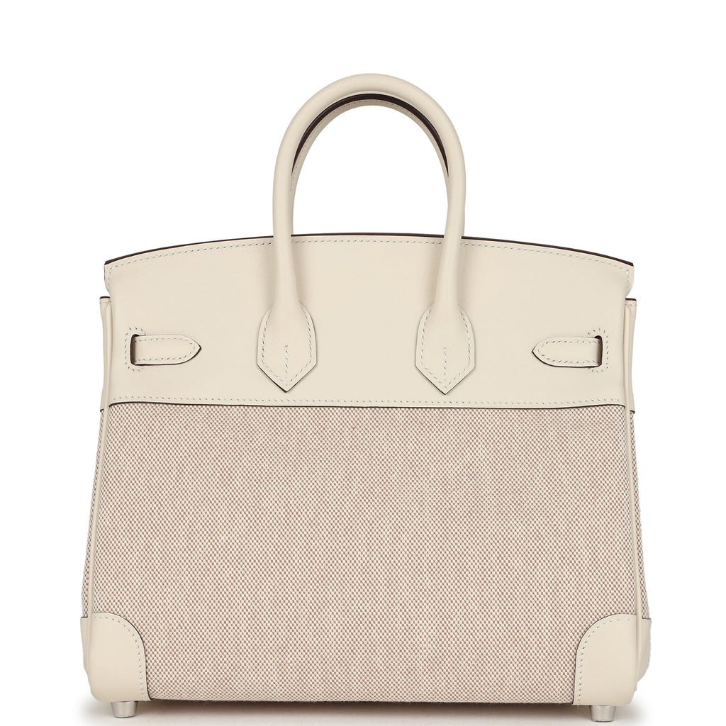 Hermes Birkin 25 Nata Swift and Ecru-Beige Toile H Canvas Palladium Hardware - Image 5