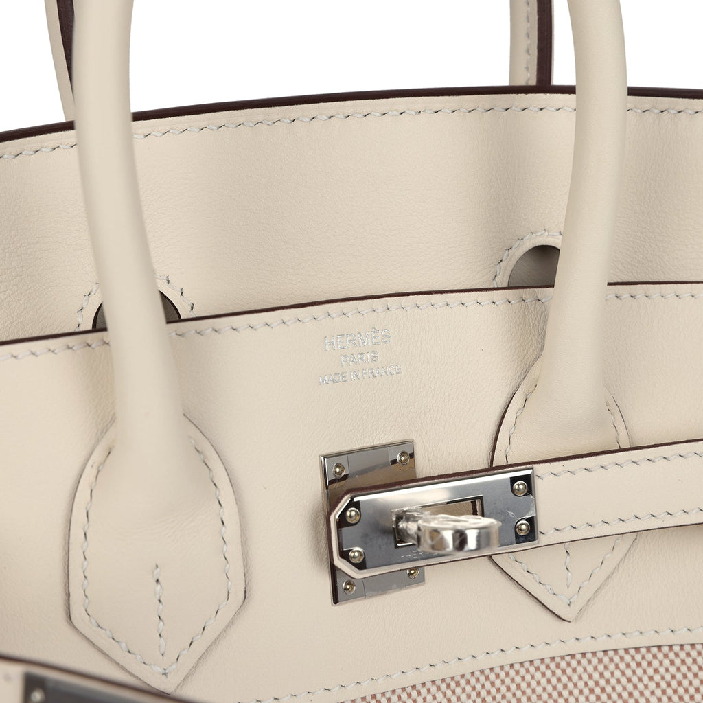 Hermes Birkin 25 Nata Swift and Ecru-Beige Toile H Canvas Palladium Hardware - Image 8