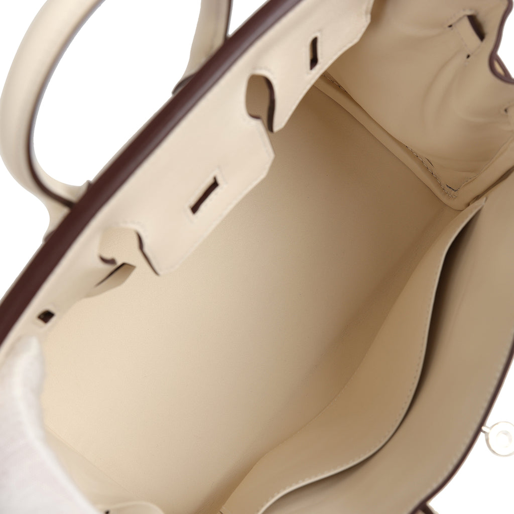 Hermes Birkin 25 Nata Swift and Ecru-Beige Toile H Canvas Palladium Hardware - Image 9