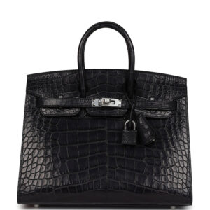 Hermes Birkin Sellier 25 Black Matte Alligator Palladium Hardware