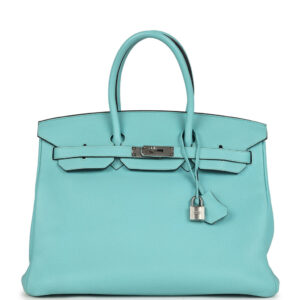 Pre-owned Hermes Birkin 35 Bleu Atoll Togo Palladium Hardware