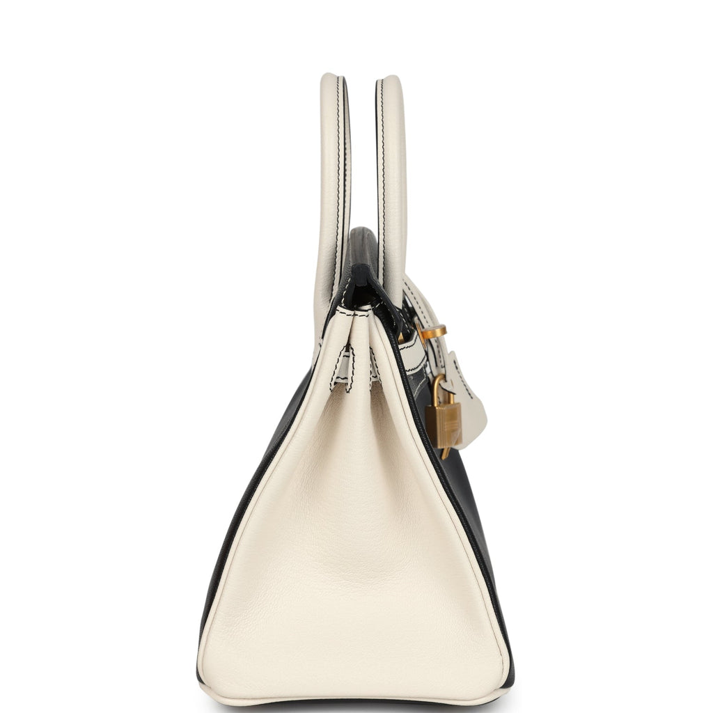 Hermes Special Order (HSS) Birkin 25 Bi-Color Black and Nata Chevre Mysore Brushed Gold Hardware - Image 4