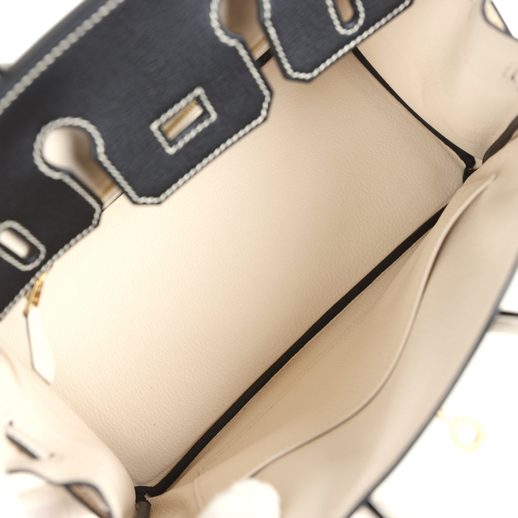 Hermes Special Order (HSS) Birkin 25 Bi-Color Black and Nata Chevre Mysore Brushed Gold Hardware - Image 9
