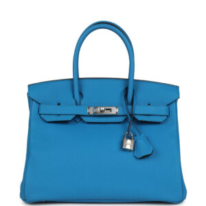 Pre-owned Hermes Birkin 30 Bleu Zanzibar Verso Togo Palladium Hardware