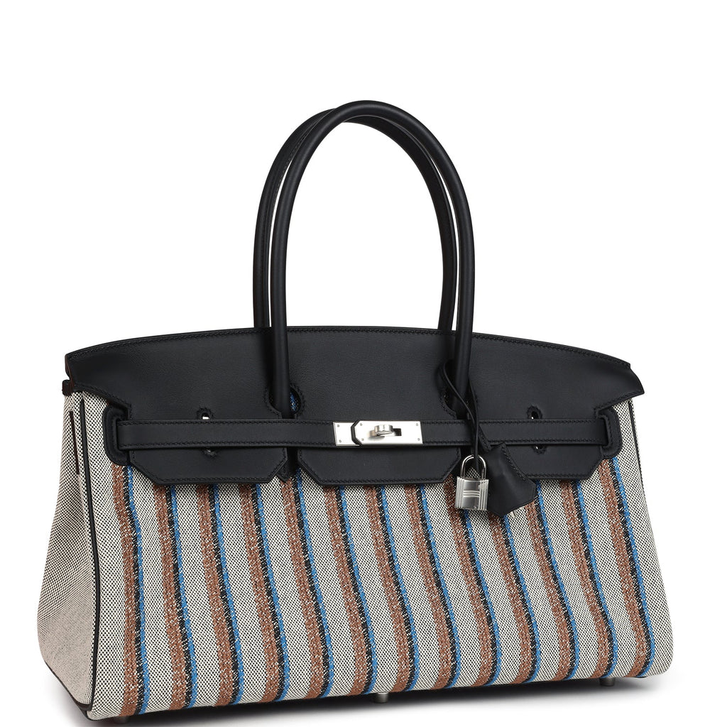Hermes Shoulder Birkin Light 39 Multicolor Toile and Black Swift Palladium Hardware - Image 3