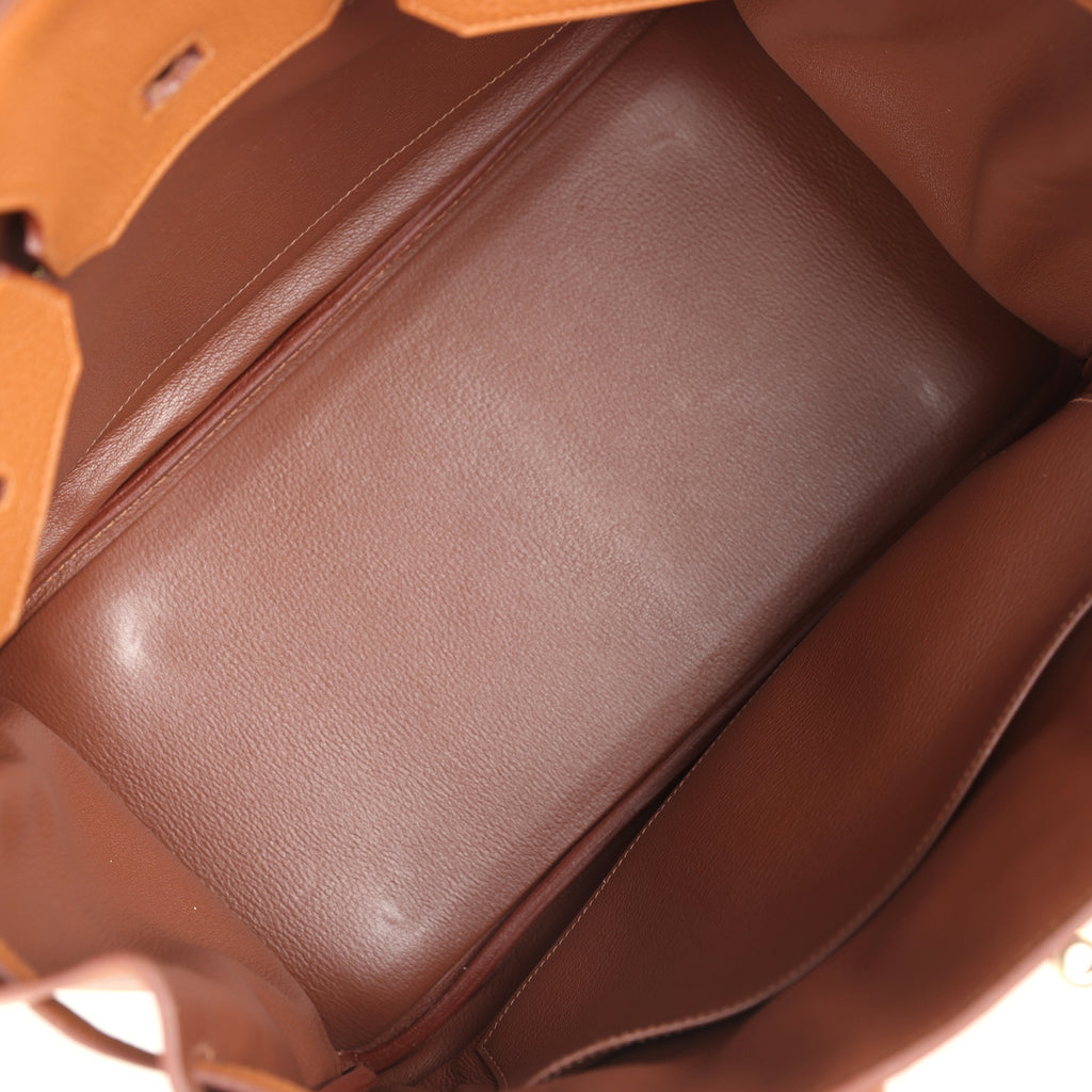 Pre-owned Hermes Birkin Club 35 Gold and Marron d'Inde Clemence and Ficelle Lizard Permabrass Hardware - Image 9