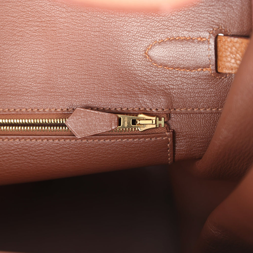 Pre-owned Hermes Birkin Club 35 Gold and Marron d'Inde Clemence and Ficelle Lizard Permabrass Hardware - Image 10