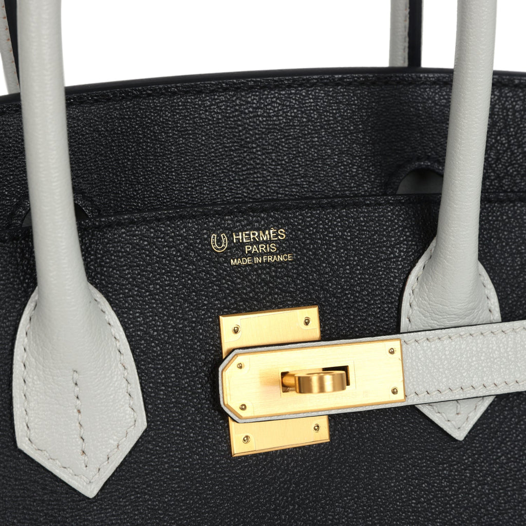 Pre-owned Hermes Special Order (HSS) Birkin 30 Black and Gris Perle Chevre Mysore Brushed Gold Hardware - Image 8