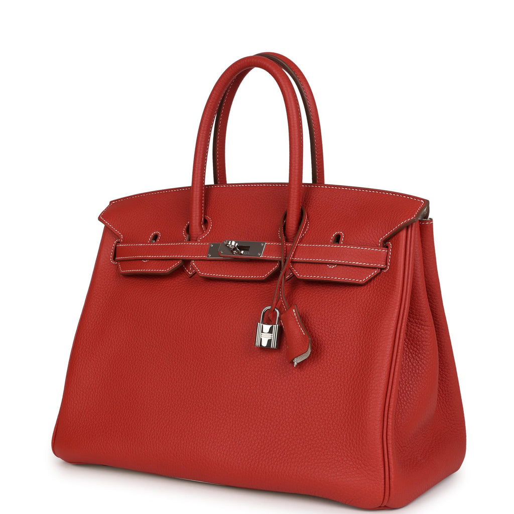 Pre-owned Hermes Birkin 35 Eclat Sanguine and White Clemence Palladium Hardware - Image 6