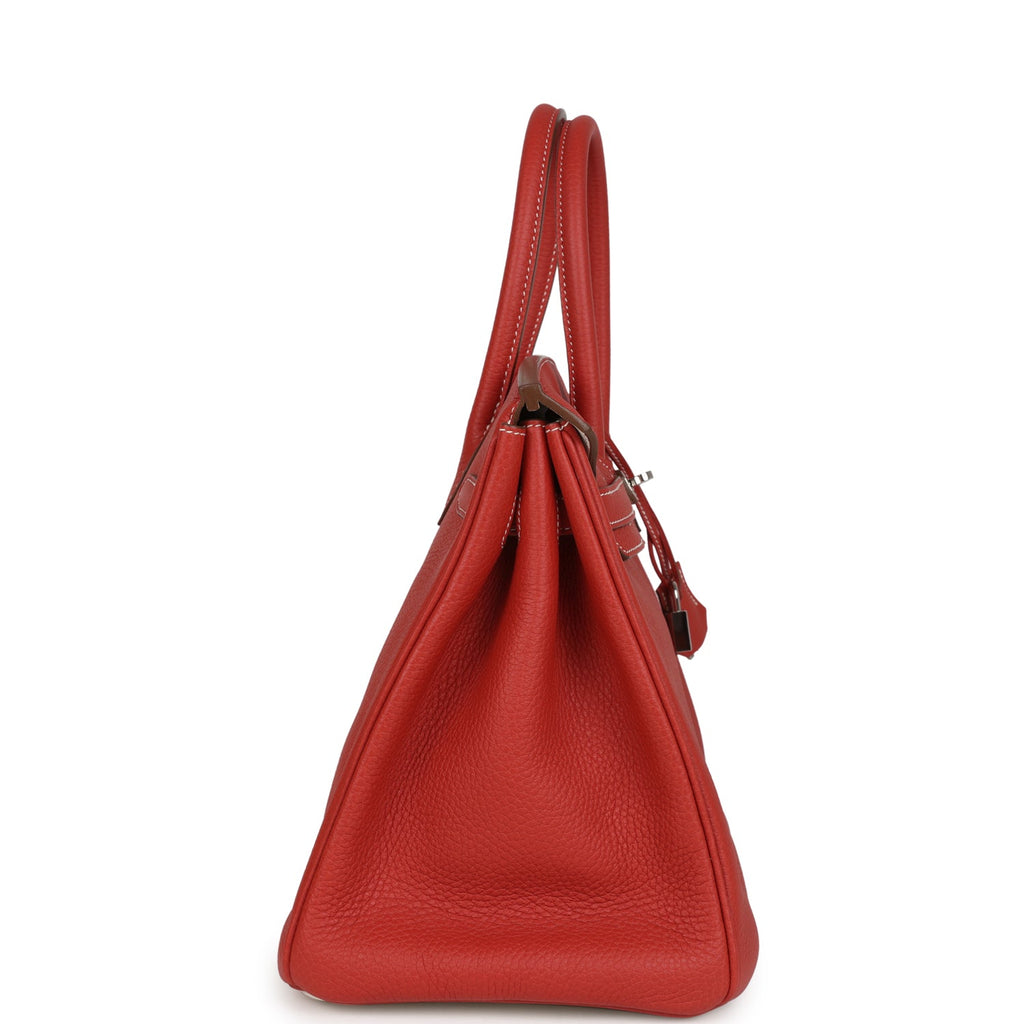 Pre-owned Hermes Birkin 35 Eclat Sanguine and White Clemence Palladium Hardware - Image 4