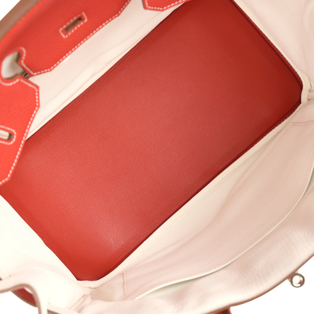 Pre-owned Hermes Birkin 35 Eclat Sanguine and White Clemence Palladium Hardware - Image 9