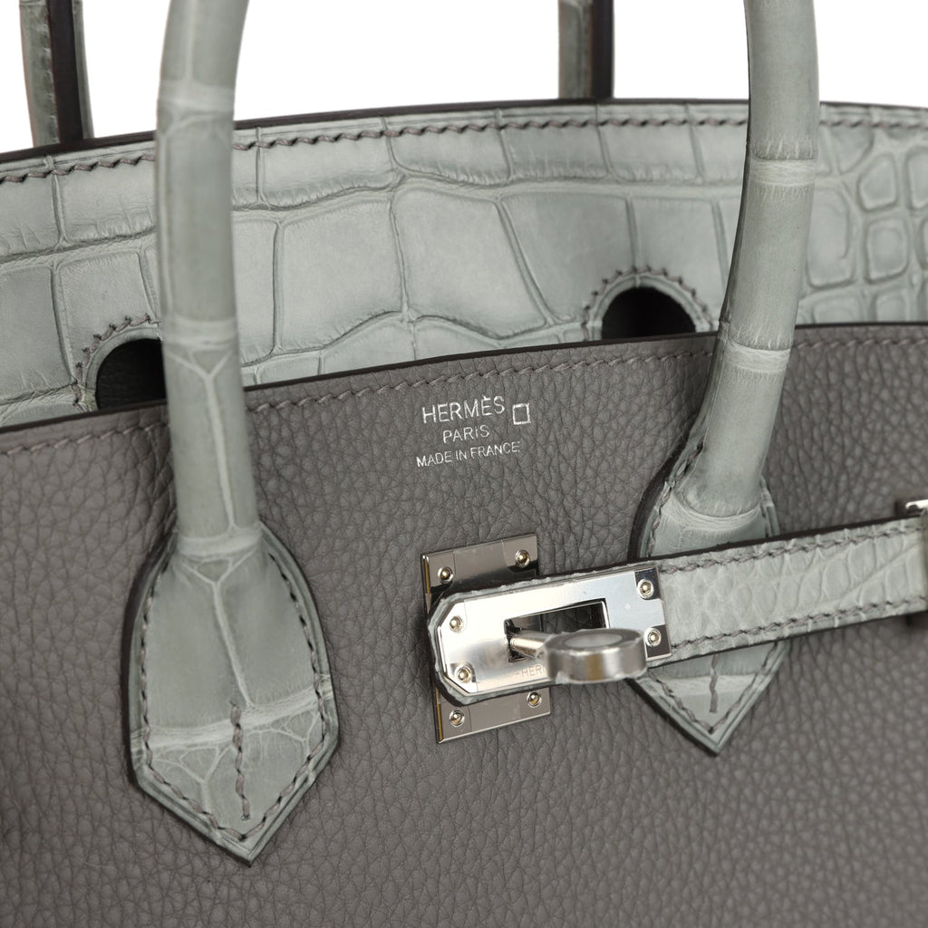 Hermes Birkin 25 Gris Meyer Togo and Gris Ciment Matte Alligator Touch Palladium Hardware - Image 8