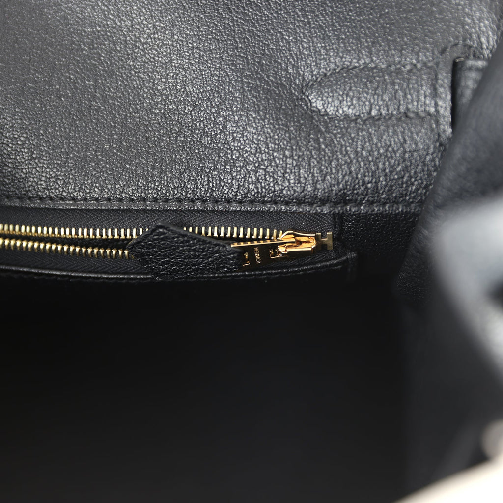 Hermes Special Order (HSS) Birkin 35 White and Black Clemence Brushed Gold Hardware - Image 10