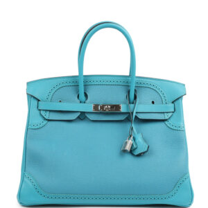 Pre-owned Hermes Birkin 35 Ghillies Turquoise Togo and Swift Palladium Hardware