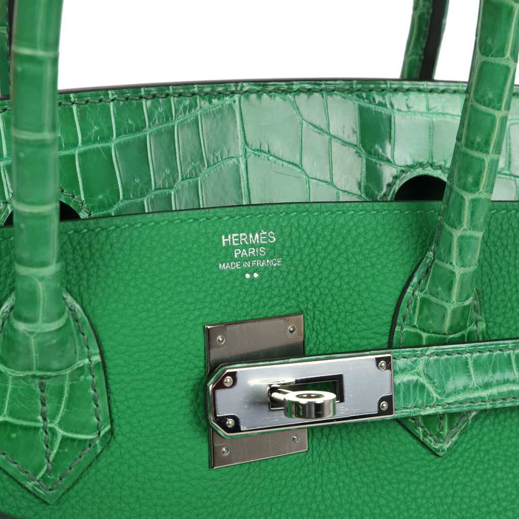 Pre-owned Hermes Birkin 30 Bambou Togo and Shiny Niloticus Crocodile Touch Palladium Hardware - Image 8
