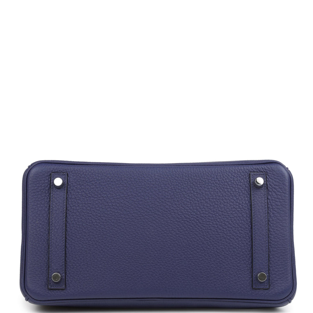 Pre-owned Hermes Birkin 30 Bleu Encre Togo and Shiny Niloticus Crocodile Touch Palladium Hardware - Image 7